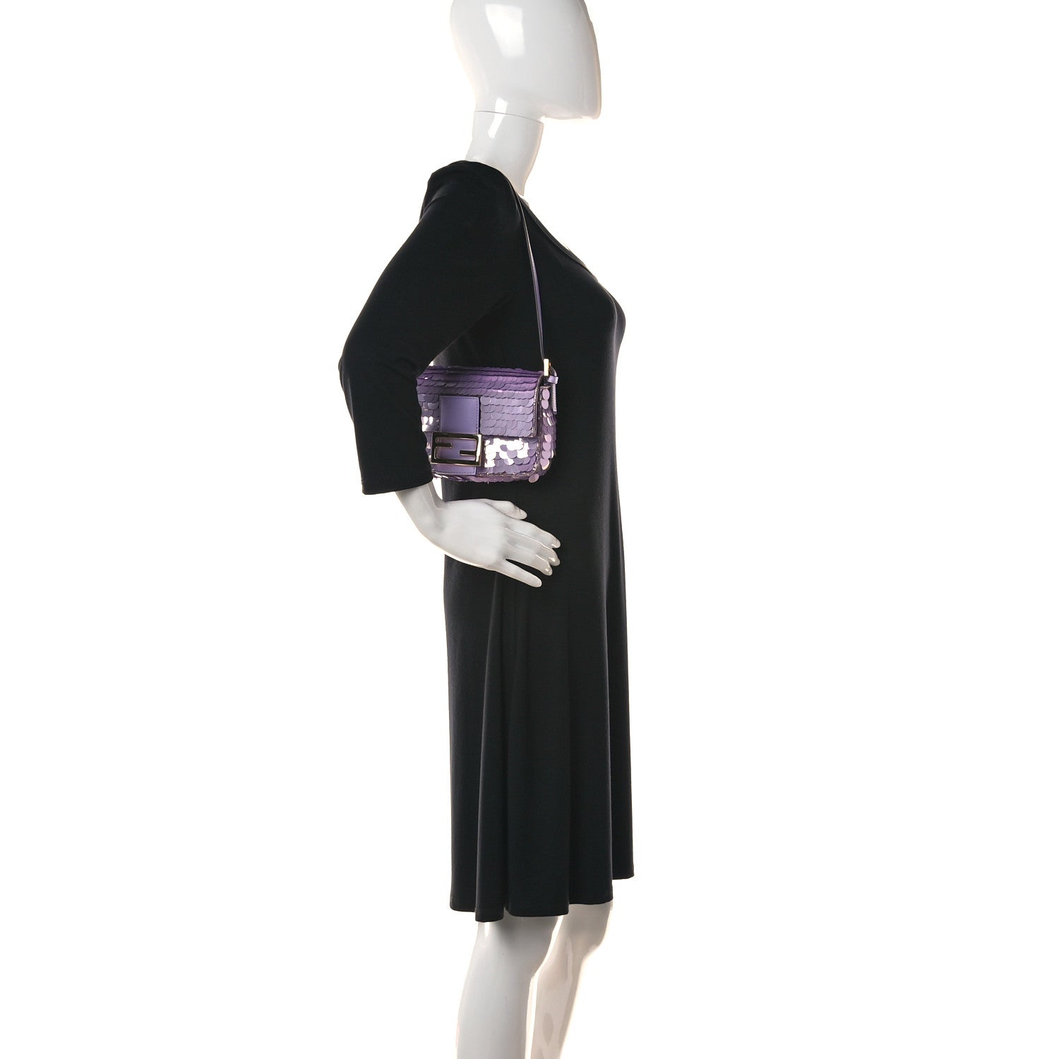 Fendi Satin Sequin Paillettes Shiny Nappa Mini Baguette 1997 Lilla 2 of 18