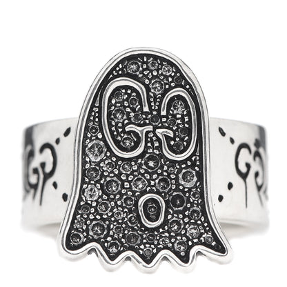 Gucci Sterling Silver Grey Diamond GucciGhost Ghost Ring 55 7.25 1 of 5