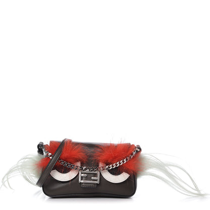 Fendi Nappa Shatoosh Fox Goat Fur Monster Micro Baguette Carbone Tangerine Luna 1 of 9