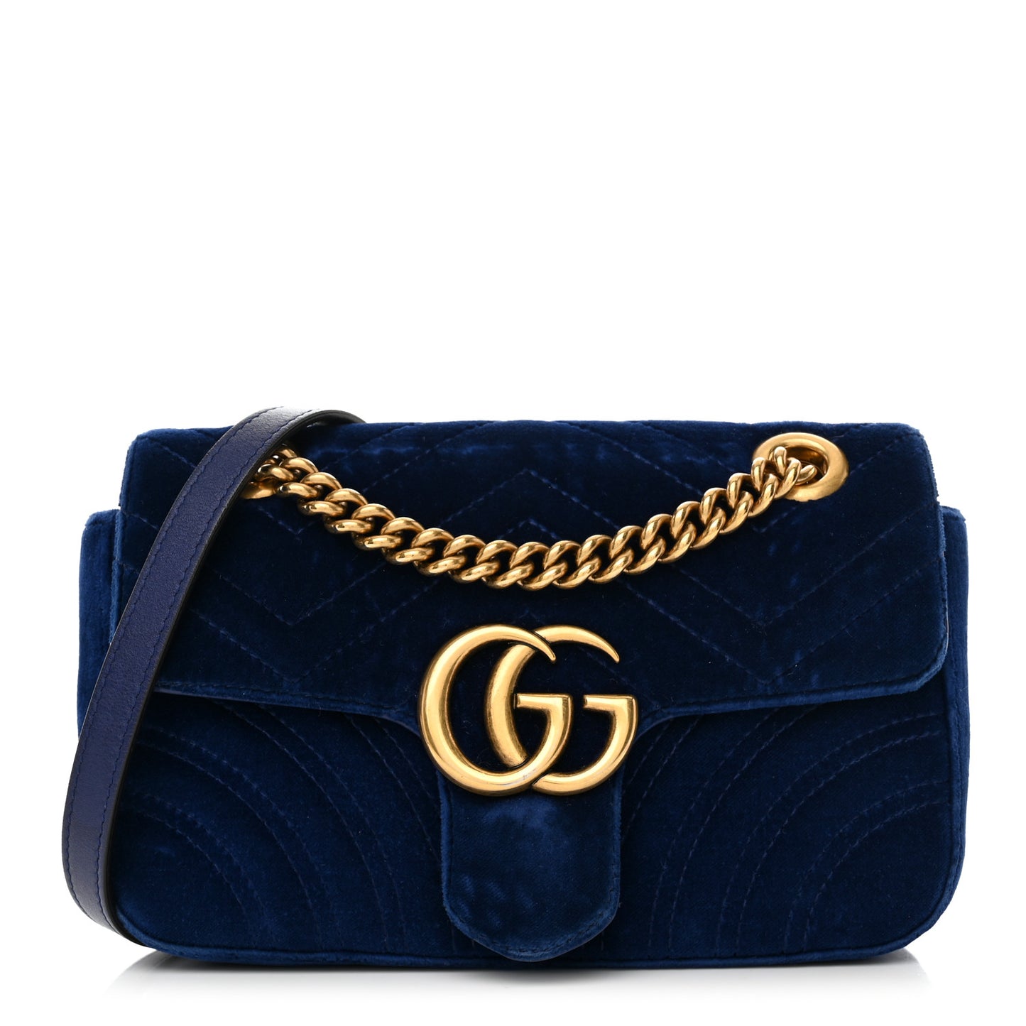 Velvet Matelasse Mini GG Marmont Shoulder Bag Cobalt Blue