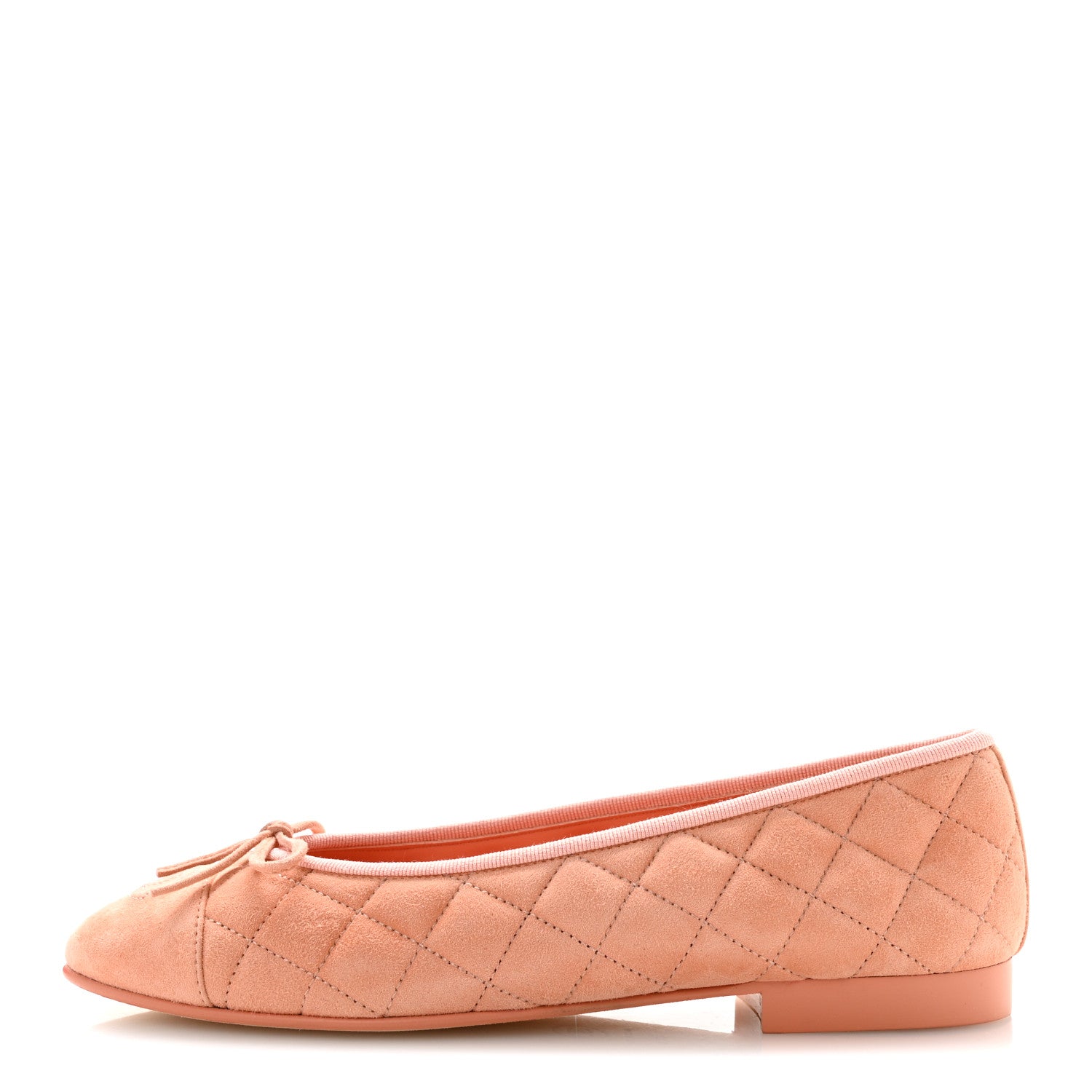 Chanel Suede Kidskin Quilted Cap Toe CC Ballerina Flats 38.5 Light Orange 1 of 10