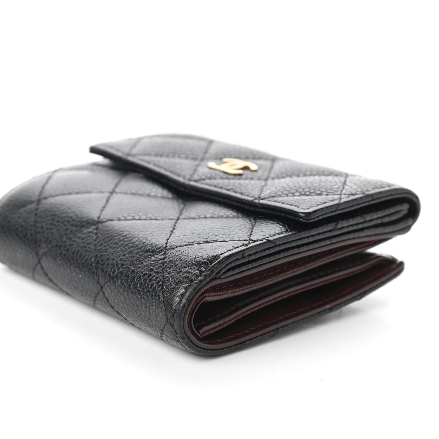 Caviar Quilted Compact French Flap Wallet Black