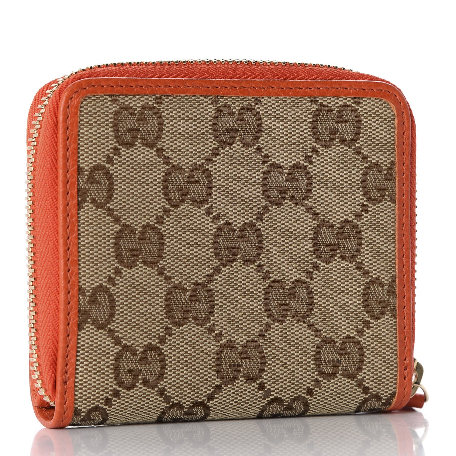 Gucci Monogram Dollar Calfskin Zip Around French Flap Wallet Beige Ebony Sun Orange 3 of 8
