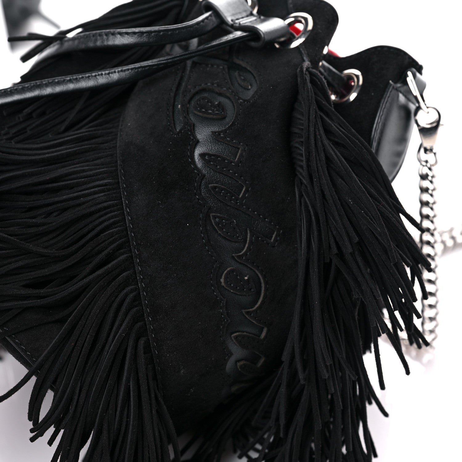 Christian Louboutin Suede Calfskin Fringe Marie Jane Bucket Black 8 of 8