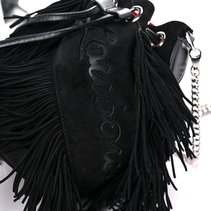 Christian Louboutin Suede Calfskin Fringe Marie Jane Bucket Black 8 of 8