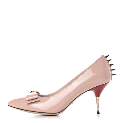 Gucci Patent GG Bow Sadie Spike Mid Heel Pumps 39.5 Perfect Pink 1 of 10