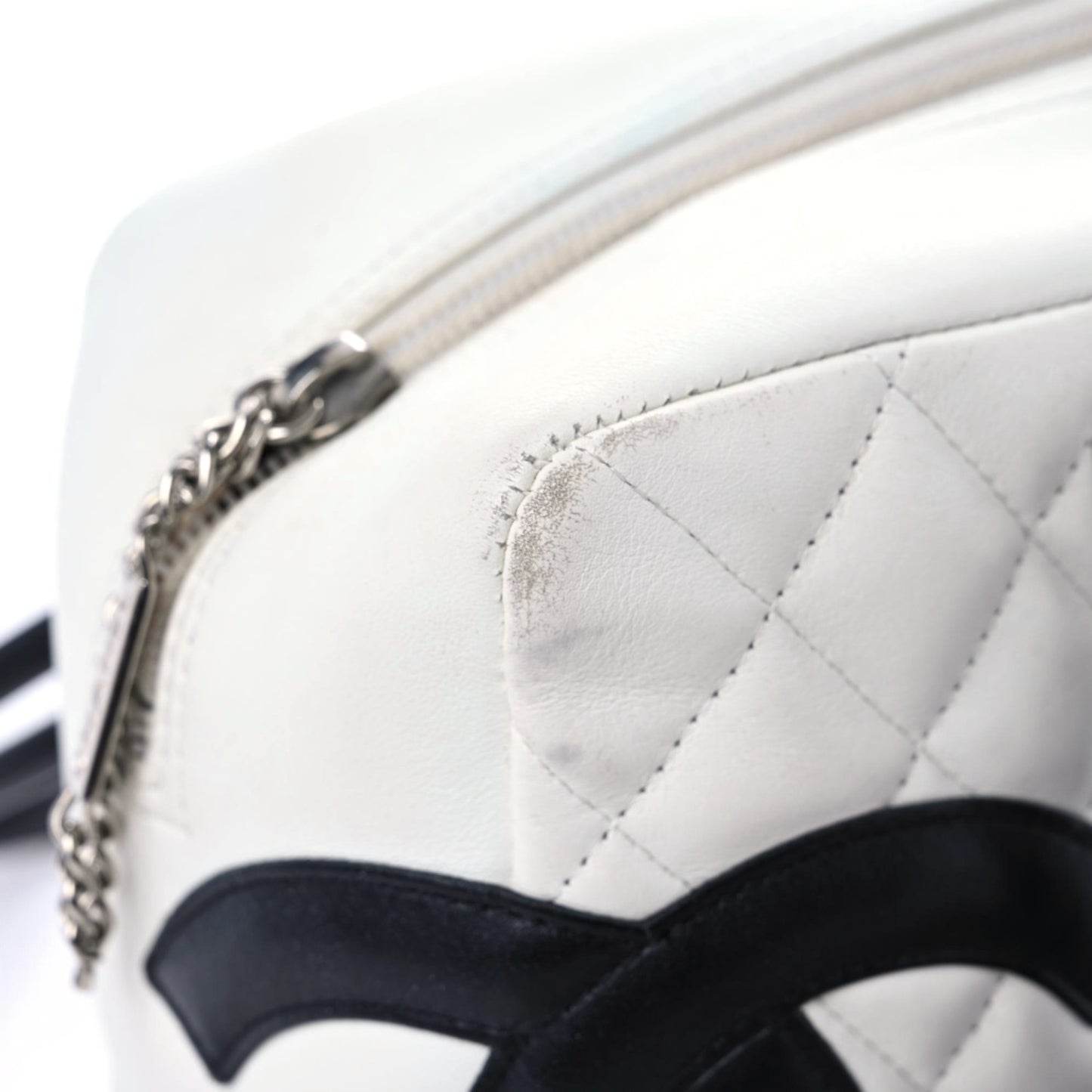 Calfskin Quilted Large Cambon Bowler White Black