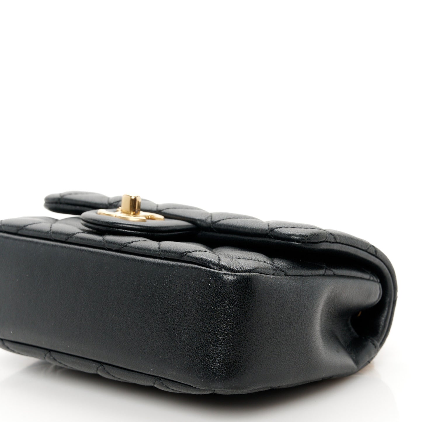 Shiny Lambskin Quilted Pearl Twist Mini Square Flap Black