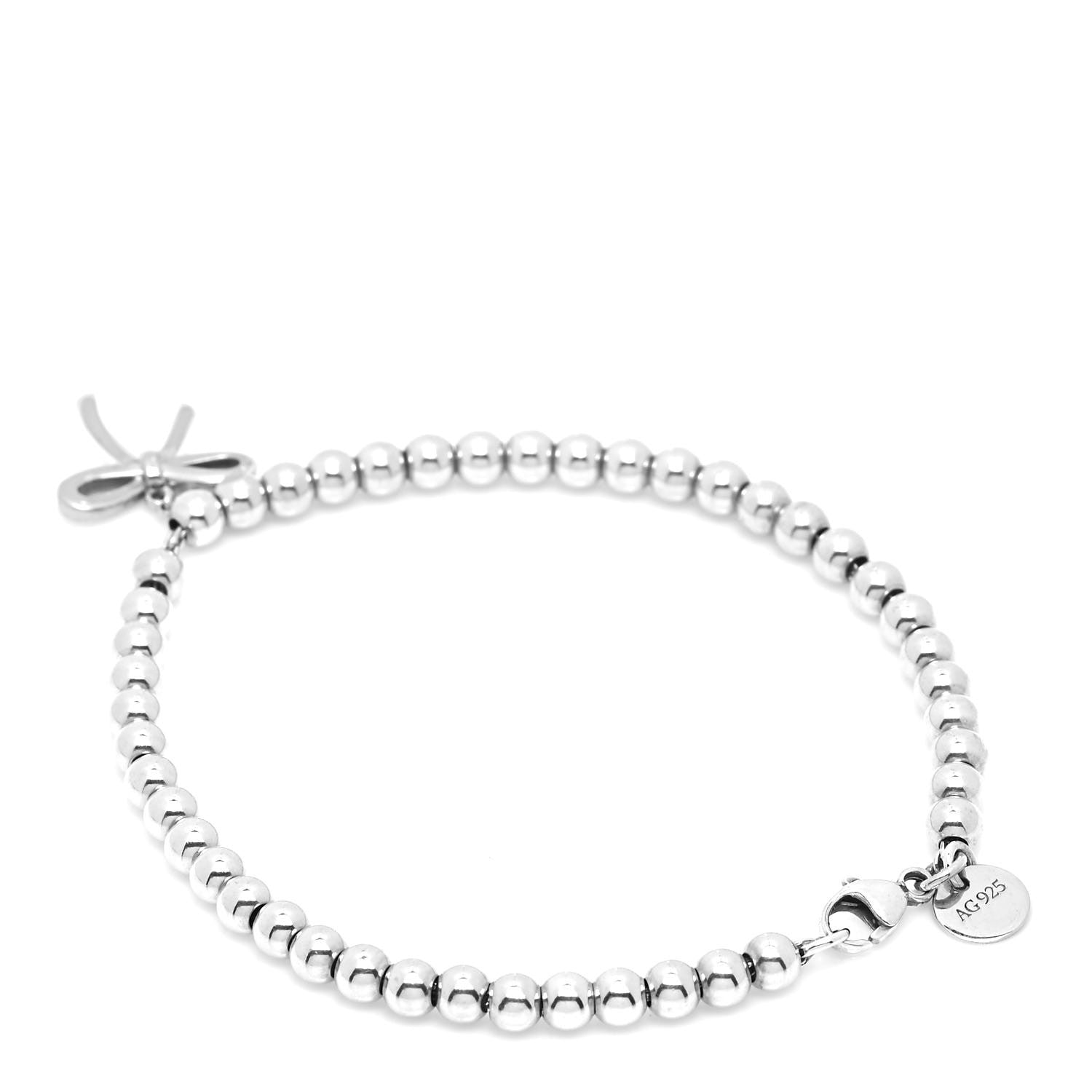 Tiffany Sterling Silver 4mm Bow Bead Bracelet 3 of 5