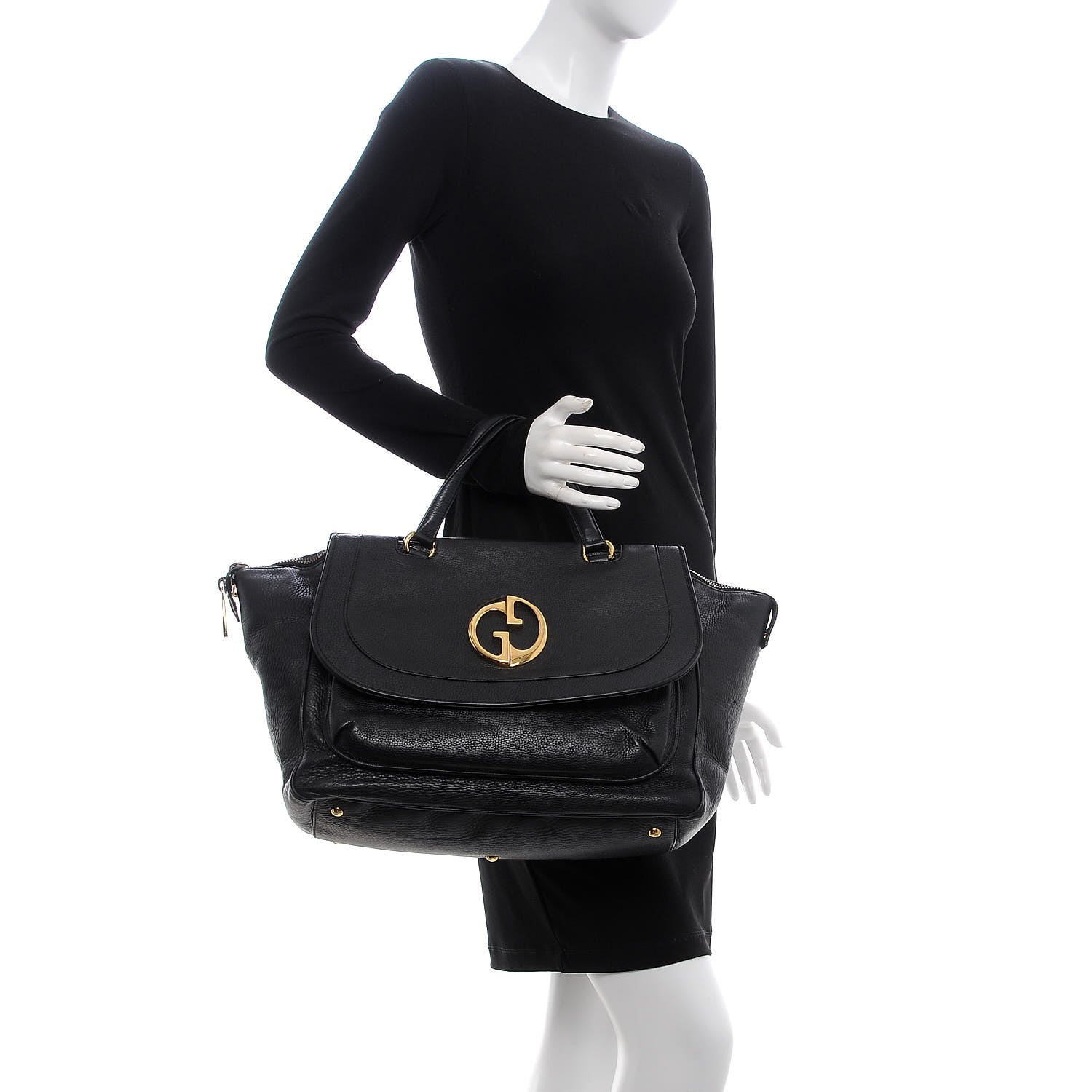 Gucci Pebbled Calfskin Medium 1973 Top Handle Satchel Black 2 of 10