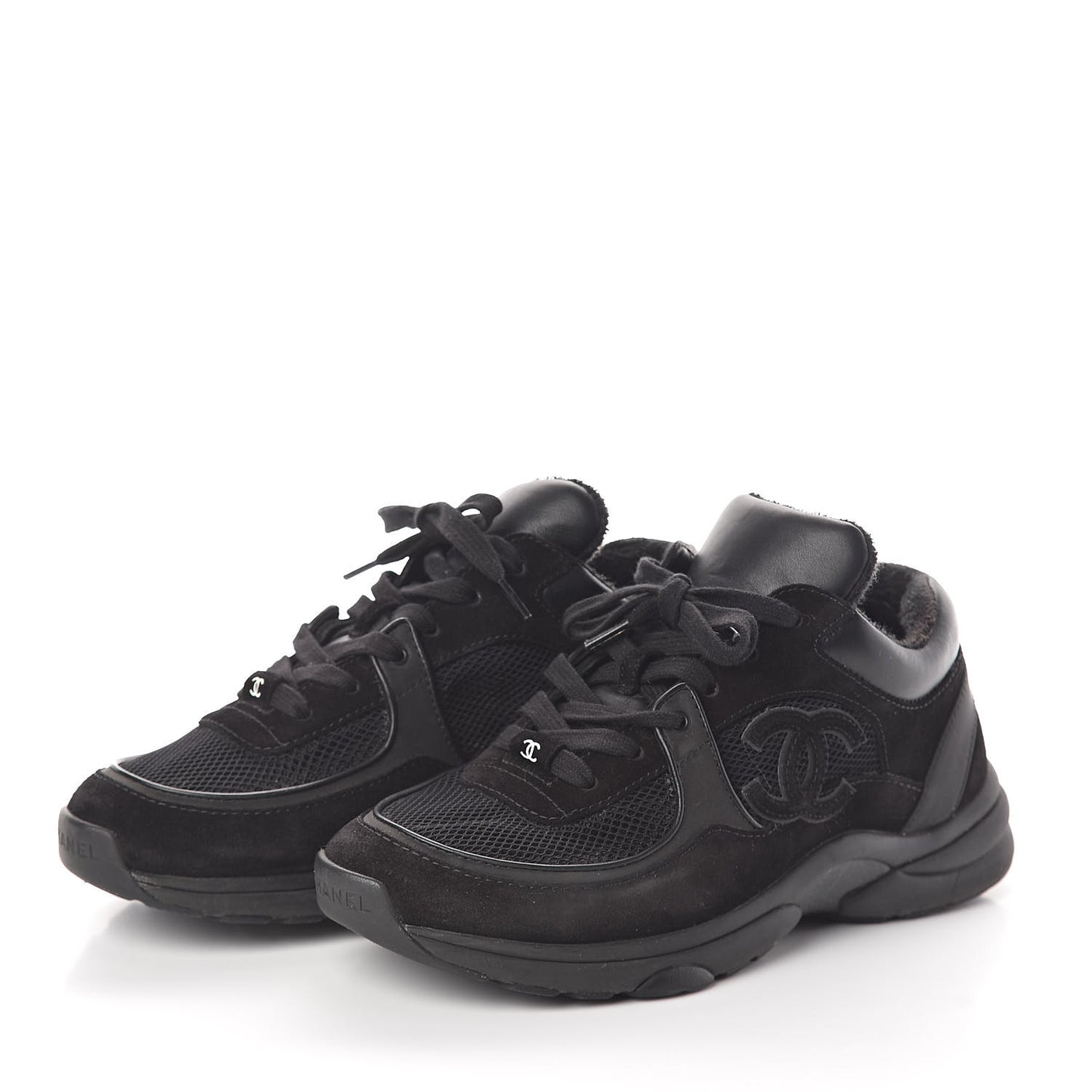 Suede Calfskin Fabric Sneakers 38 Black