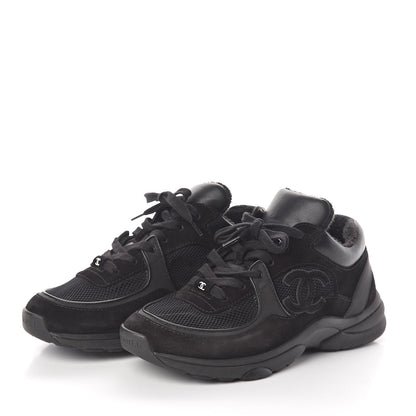 Chanel Suede Calfskin Fabric Sneakers 38 Black 3 of 6