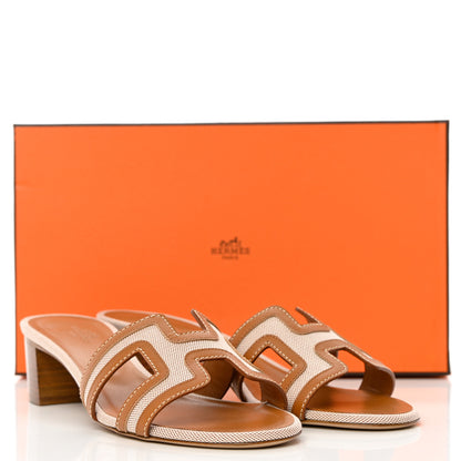 Hermes Calfskin Canvas Oasis Sandals 36.5 Noisette Beige Dore 15 of 16