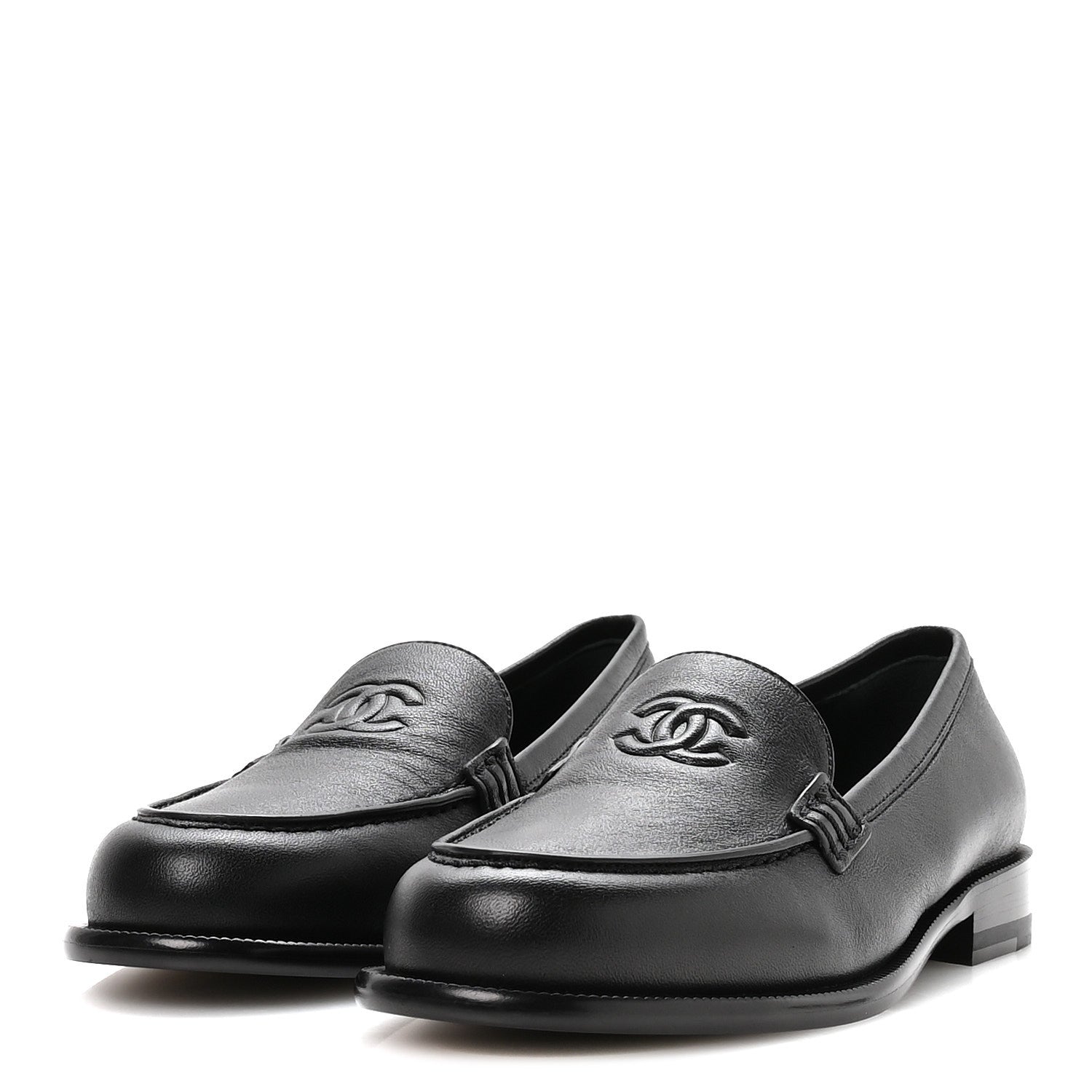 Chanel Lambskin CC Mocassin Loafers 37.5 Black 4 of 9