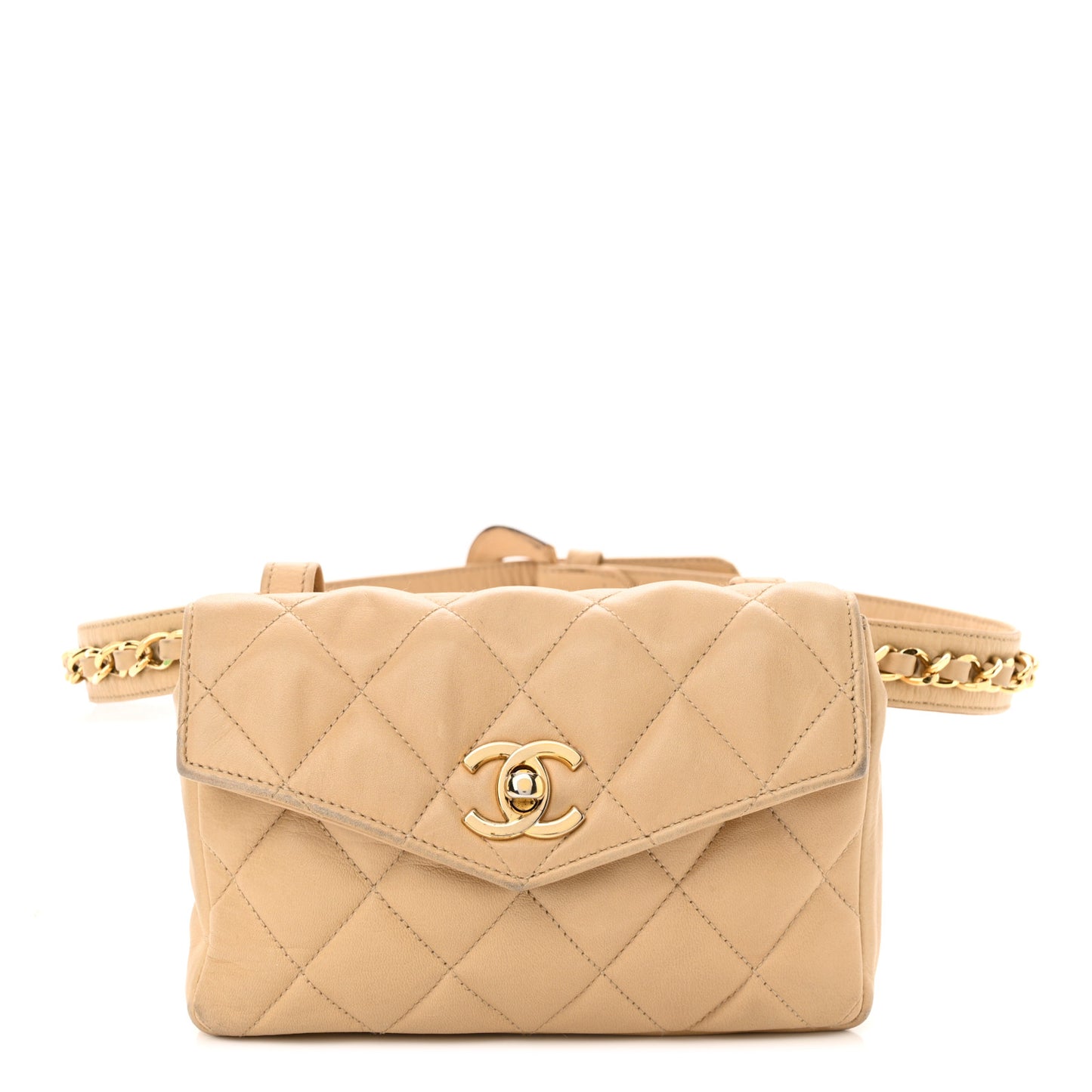 Lambskin Quilted Flap Waist Belt Bag 70 28 Beige