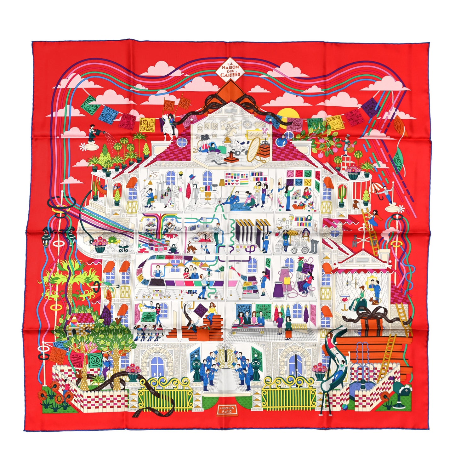 Silk La Maison des Carres Scarf 90 Rouge White Vert