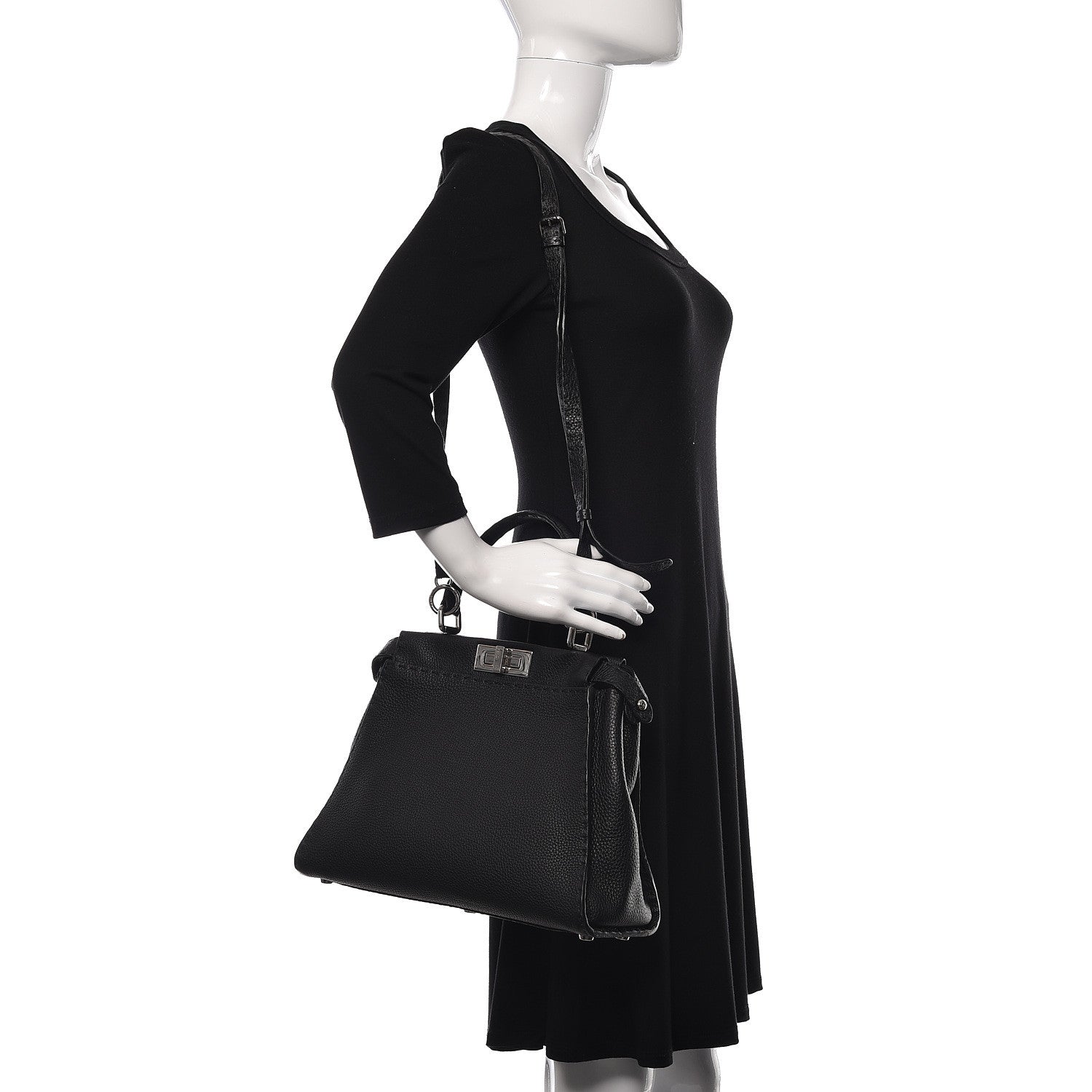 Fendi Cuoio Romano Selleria Bi-Color Medium Peekaboo Iconic Satchel Black Mou 2 of 15
