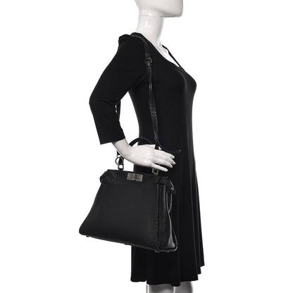 Fendi Cuoio Romano Selleria Bi-Color Medium Peekaboo Iconic Satchel Black Mou 2 of 15
