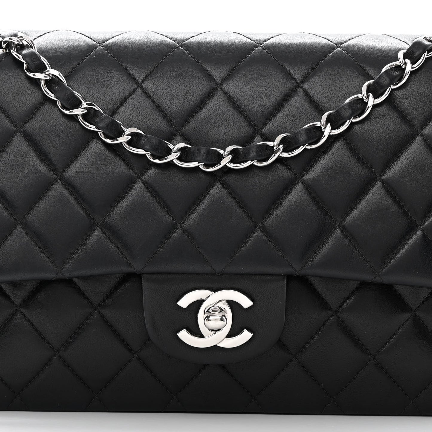 Lambskin Quilted Medium Double Flap Black