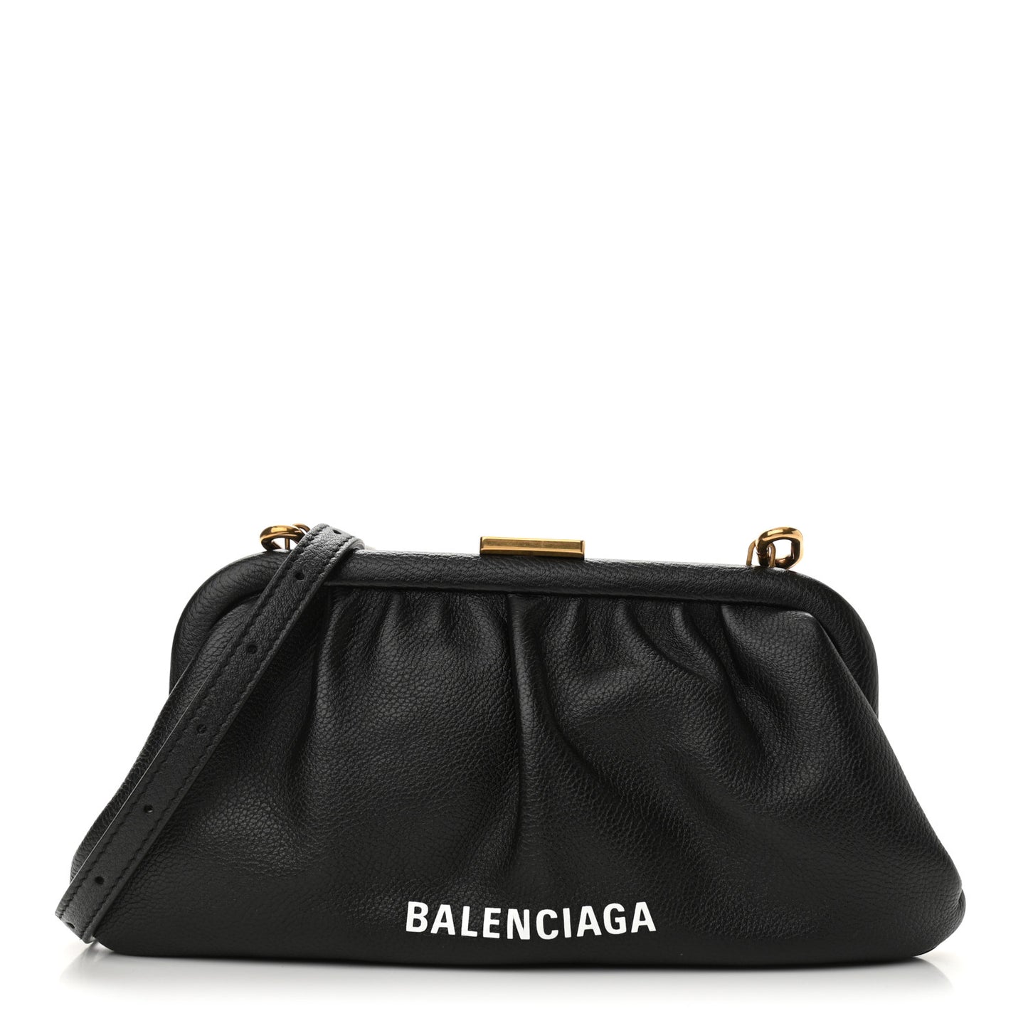Grained Calfskin Logo Cloud Clutch XS Black