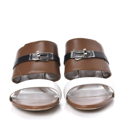 Hermes Calfskin Ovation Buckle Sandals 37.5 Gold White Black 2 of 8