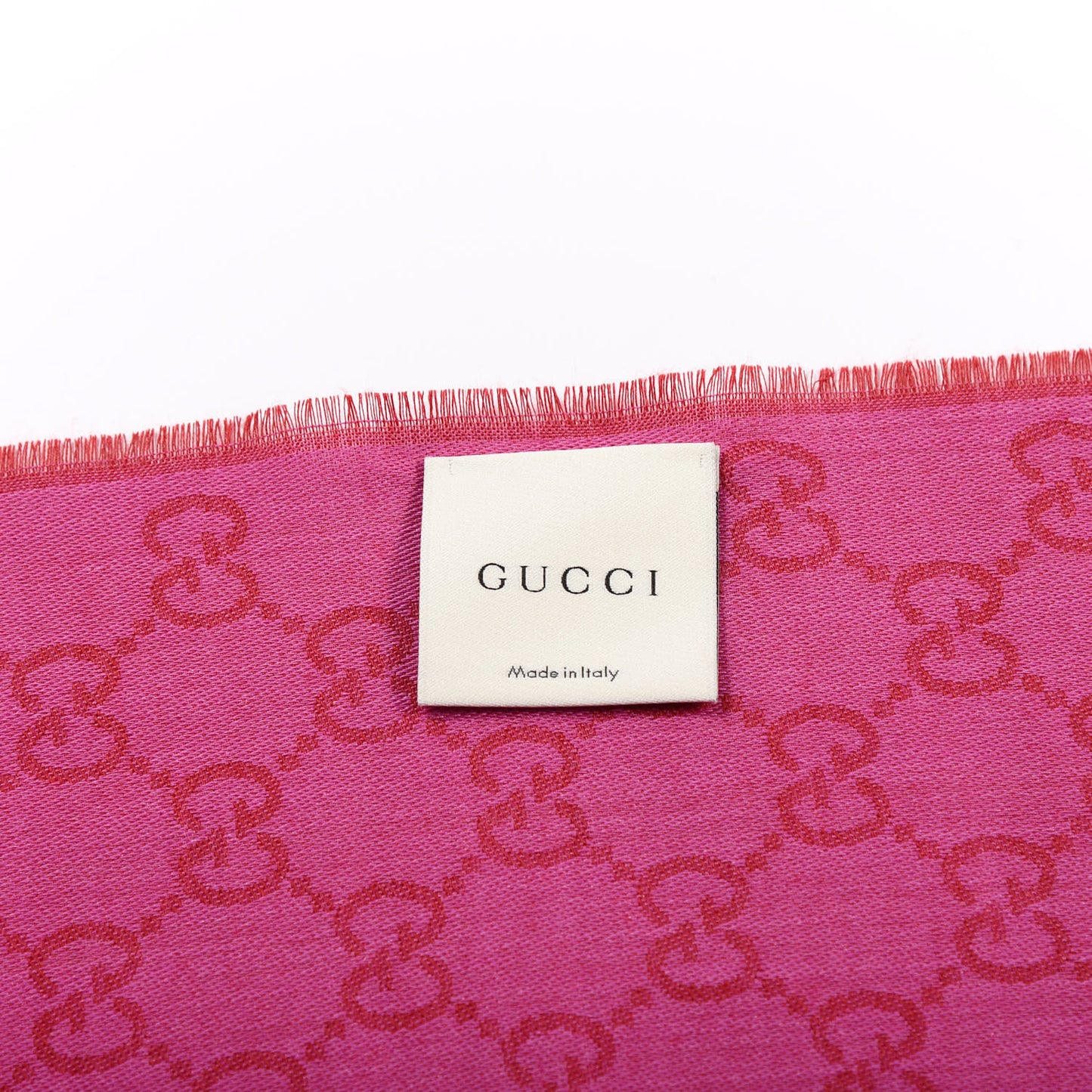 Wool Silk GG Monogram GGWeblong Fringe Scarf Shawl Red Pink