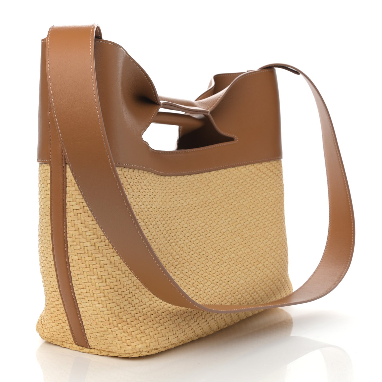 Raffia Calfskin Small The Bow Bag Natural Tan