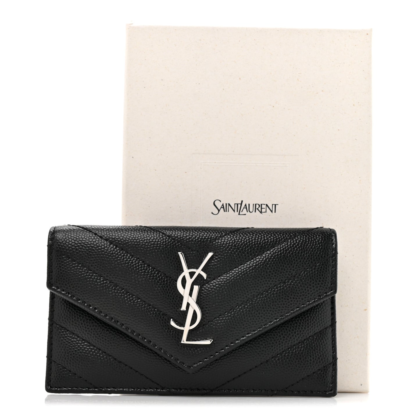 Grain De Poudre Matelasse Chevron Monogram Compact Wallet Black