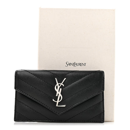 Saint Laurent Grain De Poudre Matelasse Chevron Monogram Compact Wallet Black 9 of 9