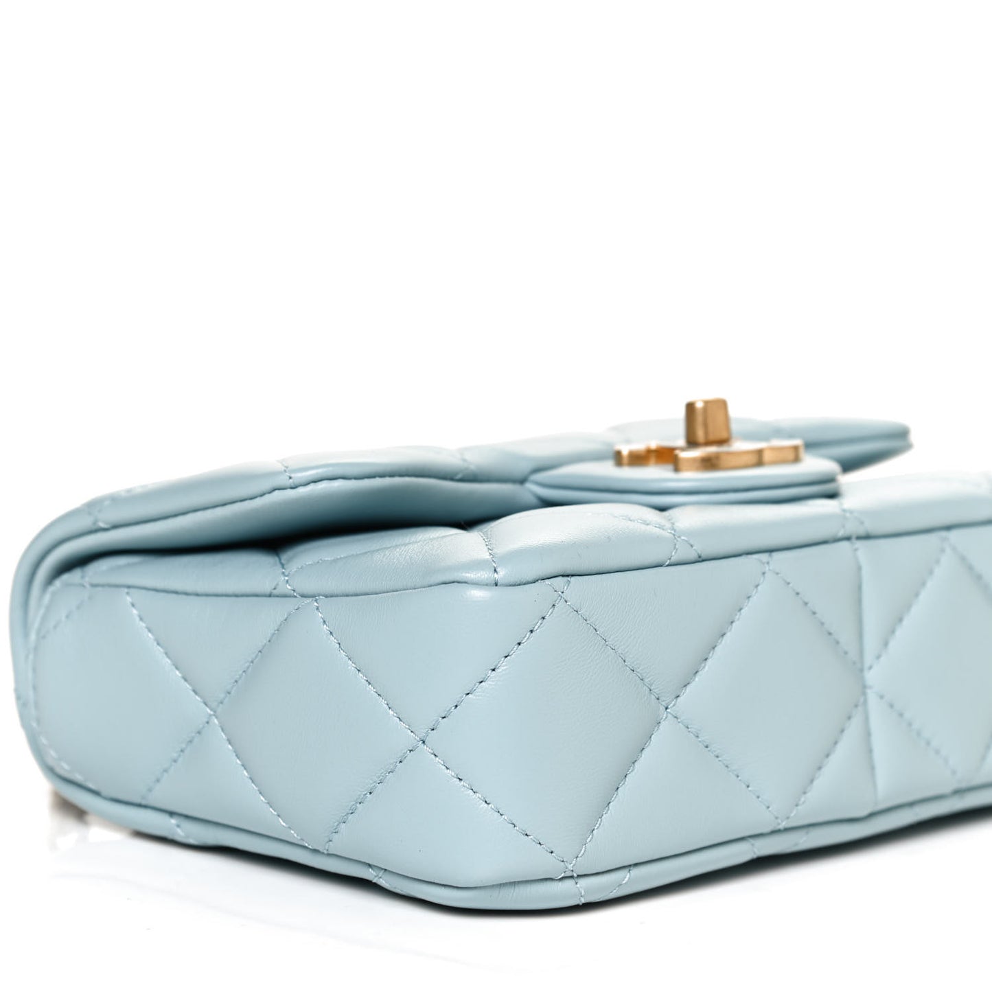 Lambskin Enamel Quilted Mini Pending CC Square Flap Light Blue
