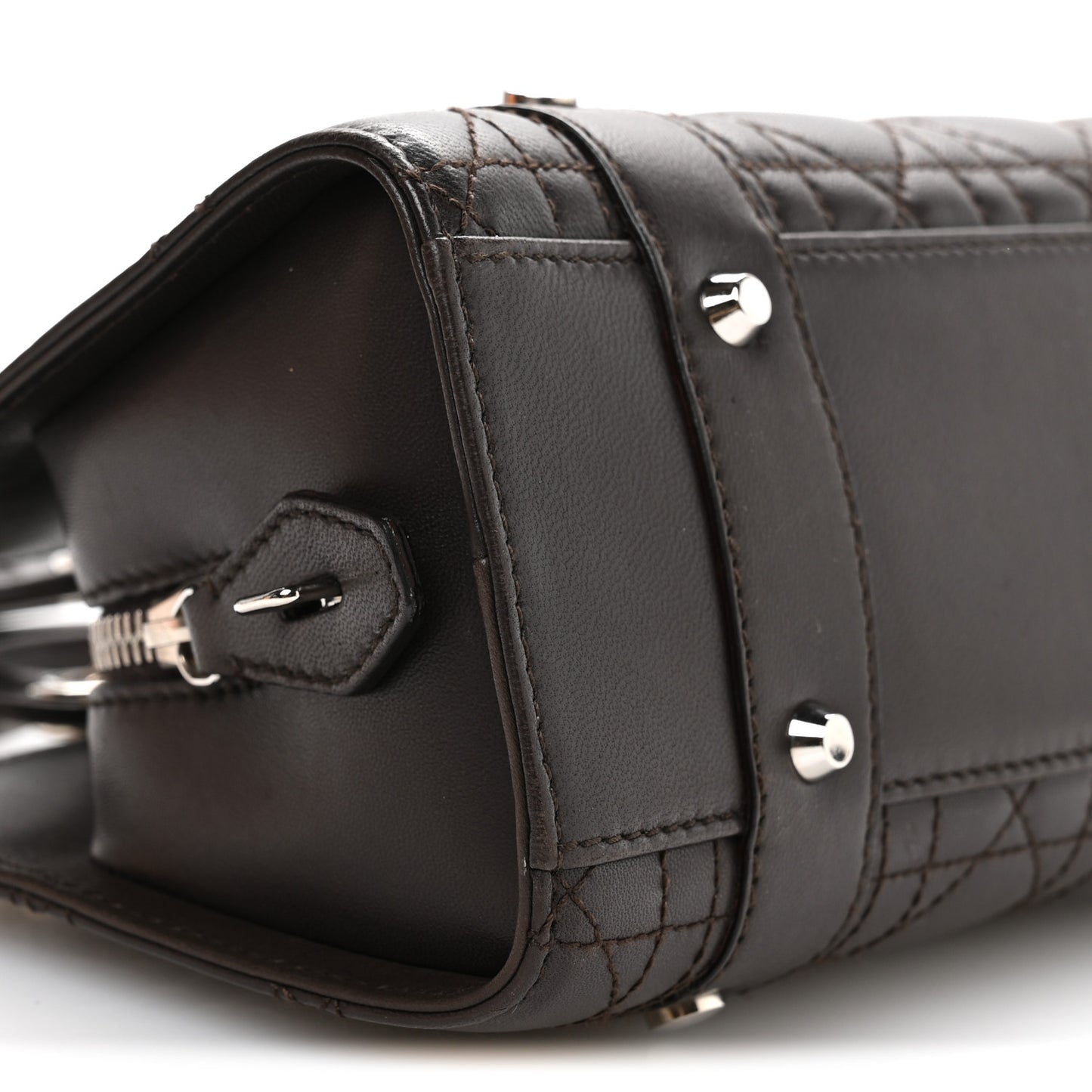 Lambskin Cannage Stitched Small East West Lady Dior Marron Fonce