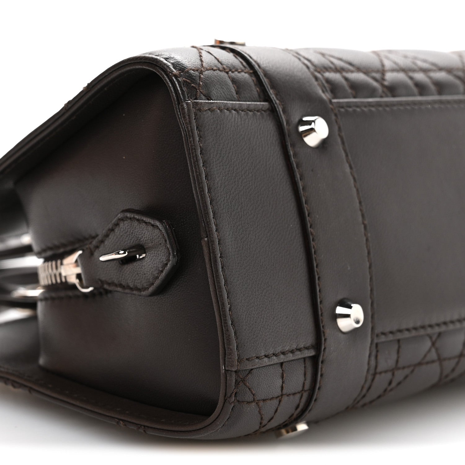 Christian Dior Lambskin Cannage Stitched Small East West Lady Dior Marron Fonce 9 of 11