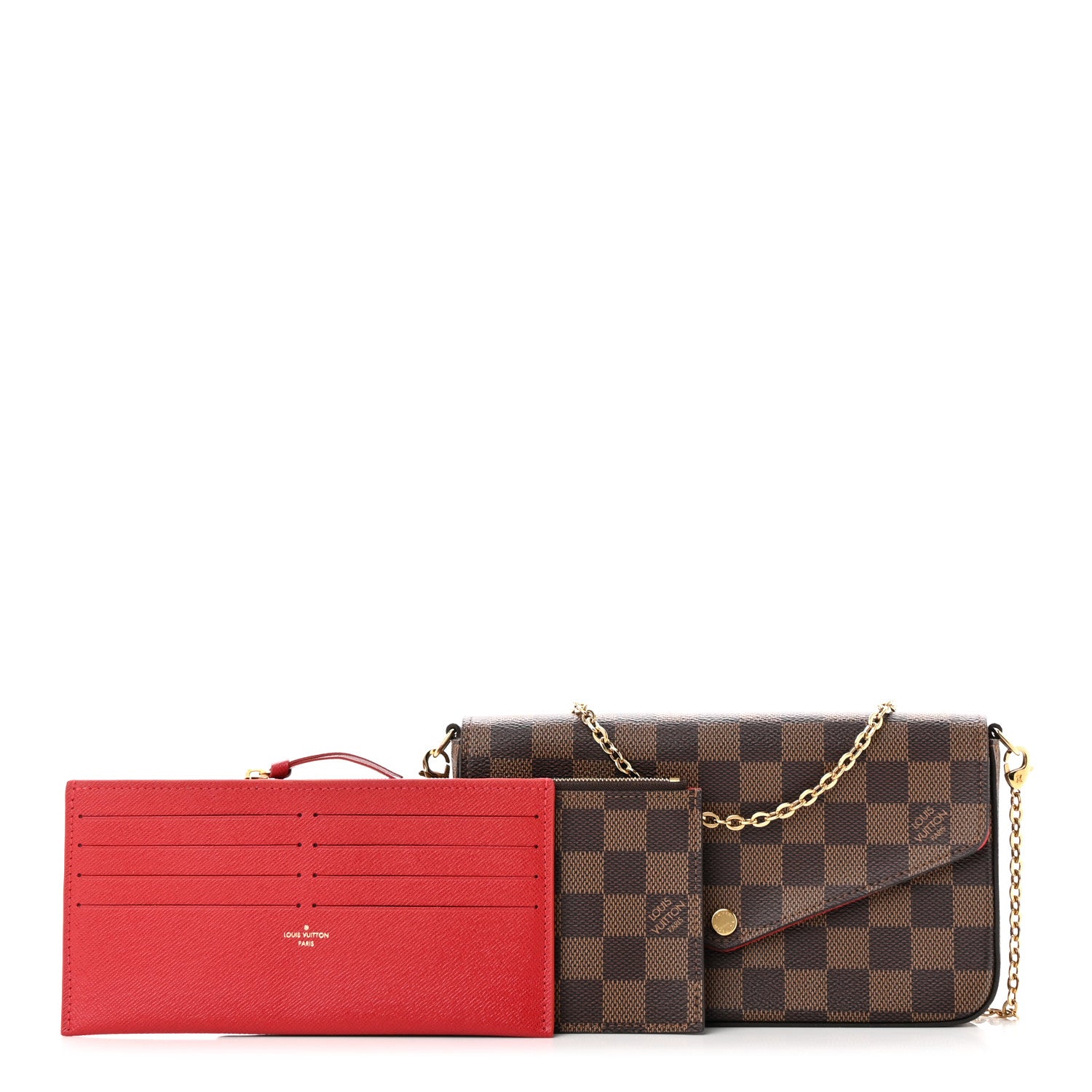 Louis Vuitton Damier Ebene Pochette Felicie Chain Wallet 1 of 14