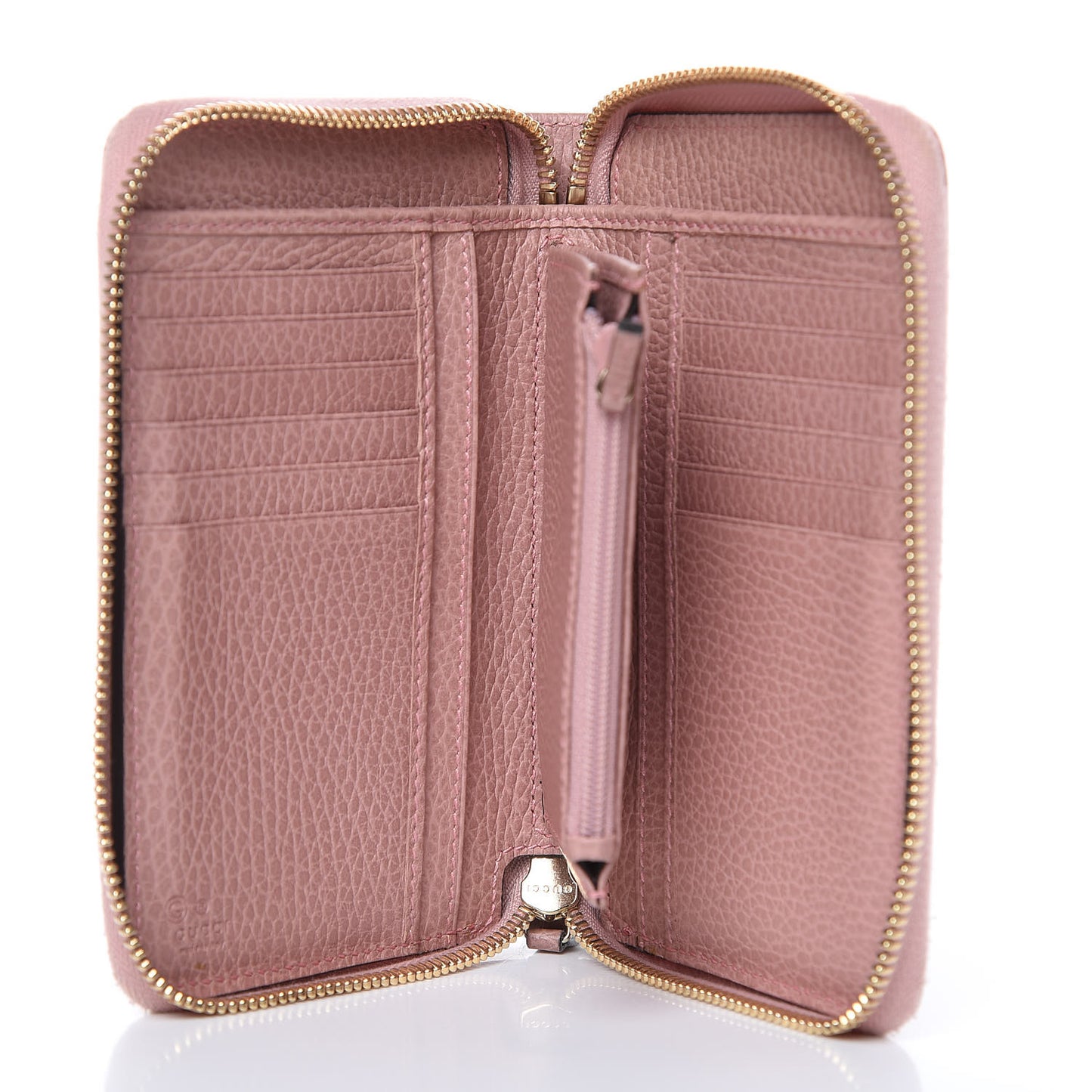 Monogram Dollar Calfskin Zip Around Compact Wallet Beige Ebony Soft Pink