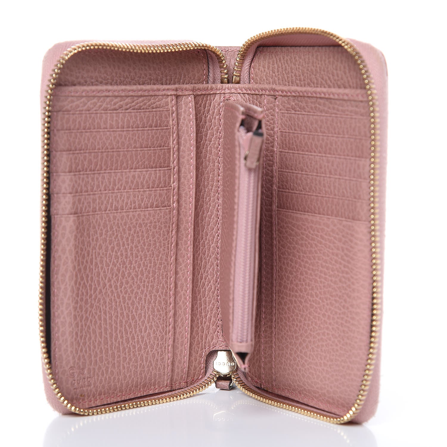 Gucci Monogram Dollar Calfskin Zip Around Compact Wallet Beige Ebony Soft Pink 5 of 13