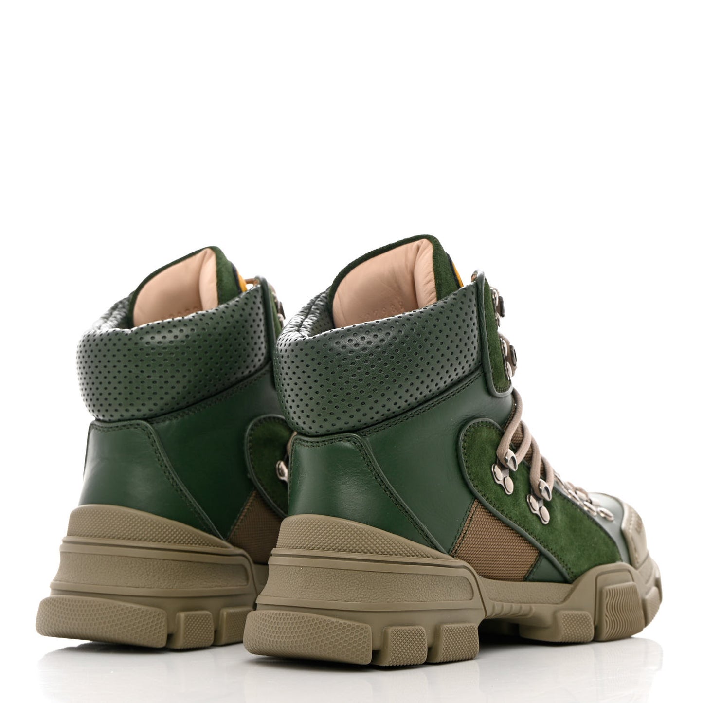 X SEGA Calfskin Suede Technical Canvas Womens Flashtrek High-Top Sneakers 35.5 Olive Green Ardesia