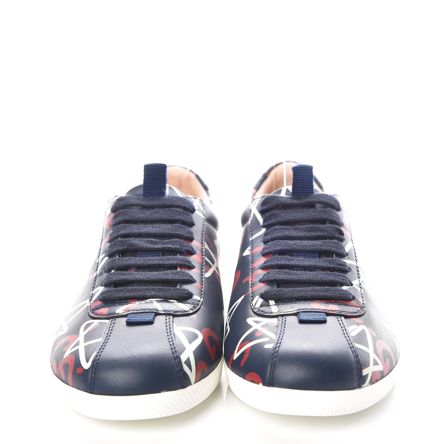 Calfskin GucciGhost Print Womens Low Top Sneakers 35.5 Blue Agata Hibiscus Red