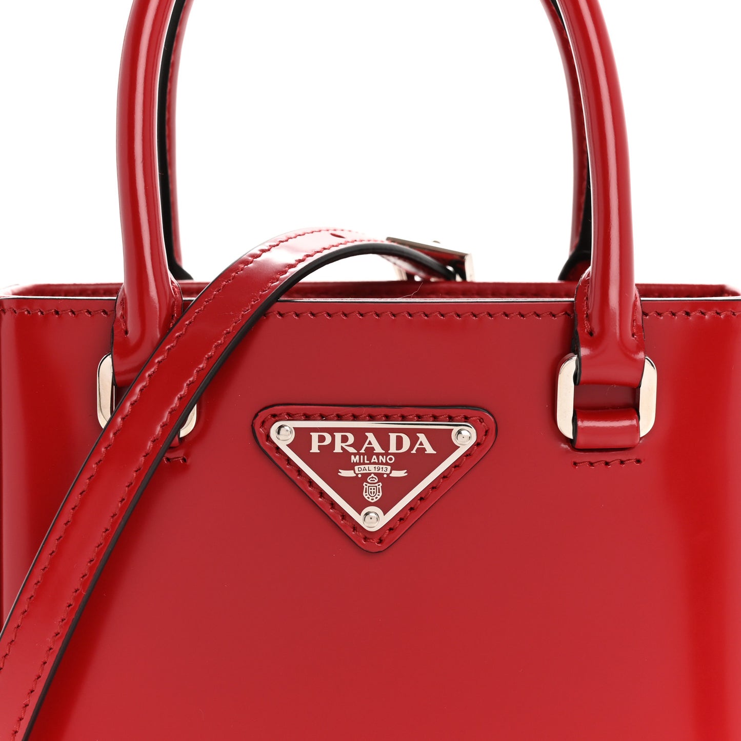 Spazzolato Triangle Small Double Handle Crossbody Tote Scarlatto