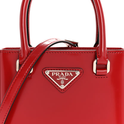 Prada Spazzolato Triangle Small Double Handle Crossbody Tote Scarlatto 8 of 11
