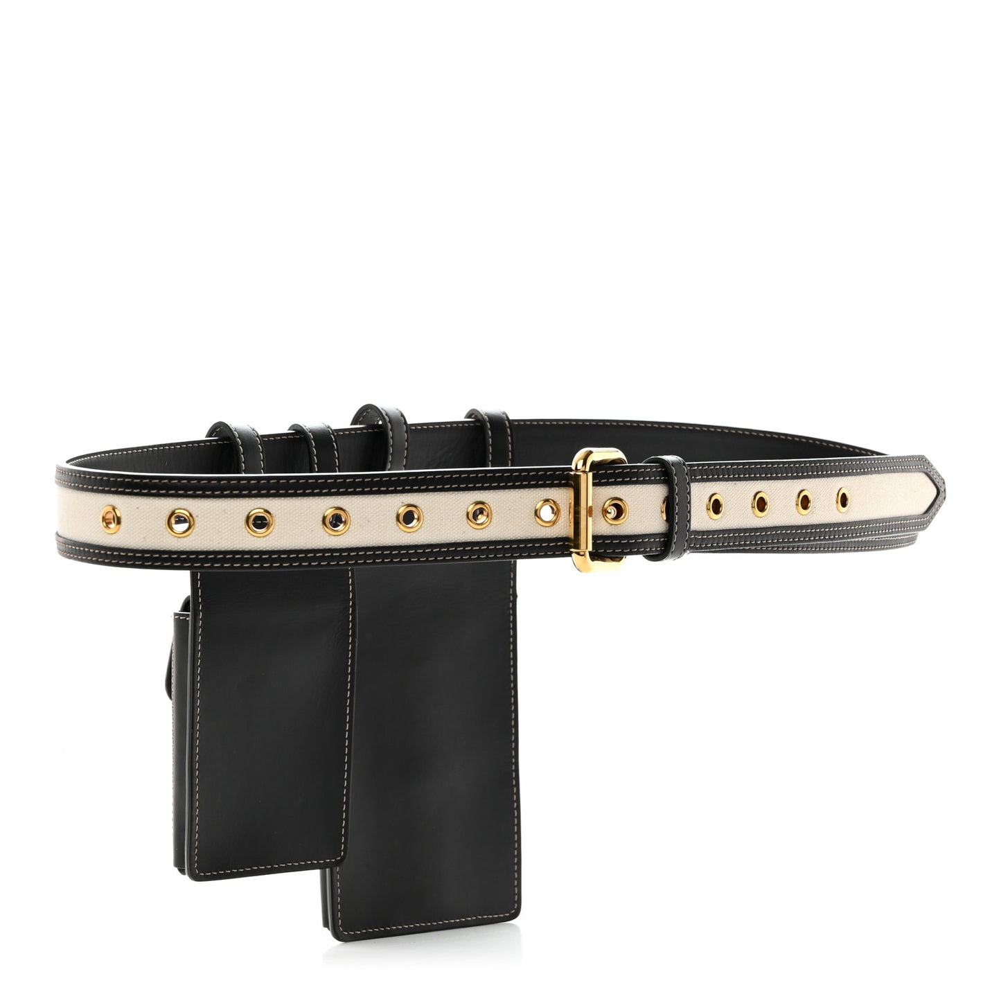 Calfskin Canvas Multi Accessory Belt Beige Black