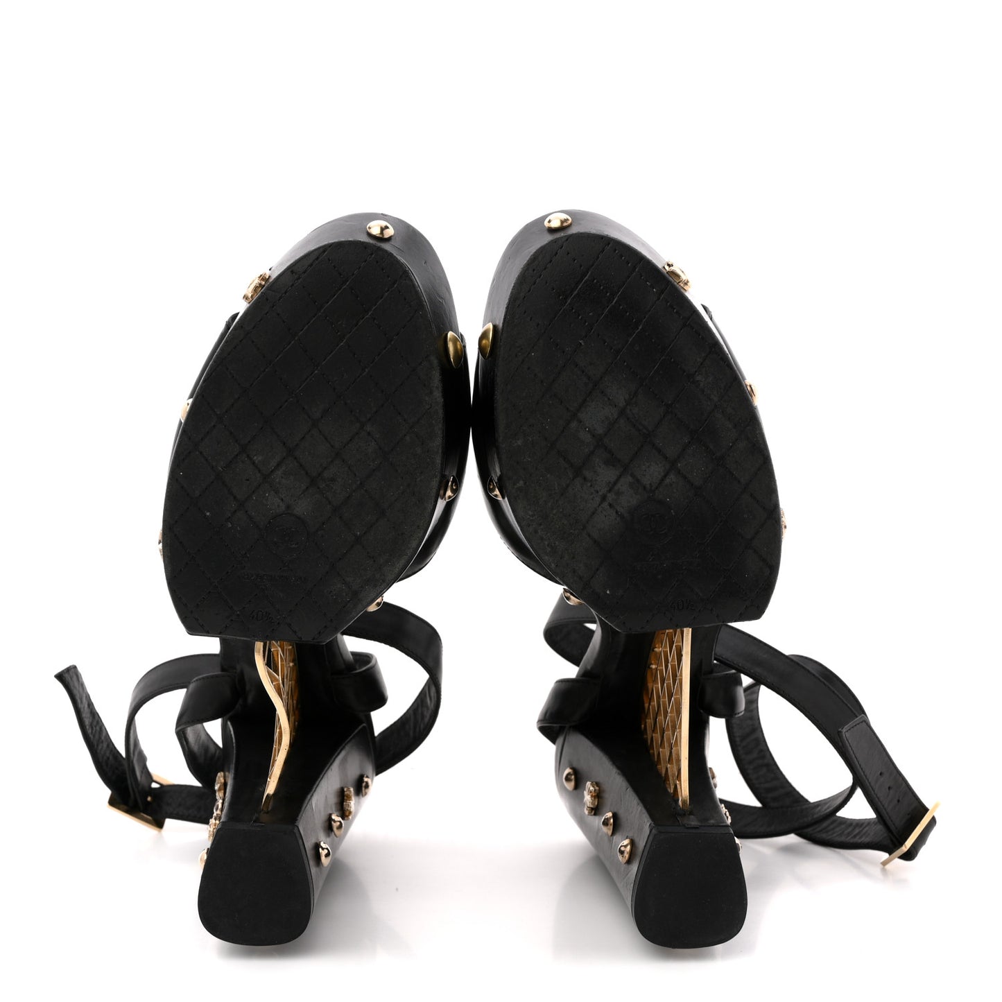 Calfskin Studded Platform Pumps 40.5 Black