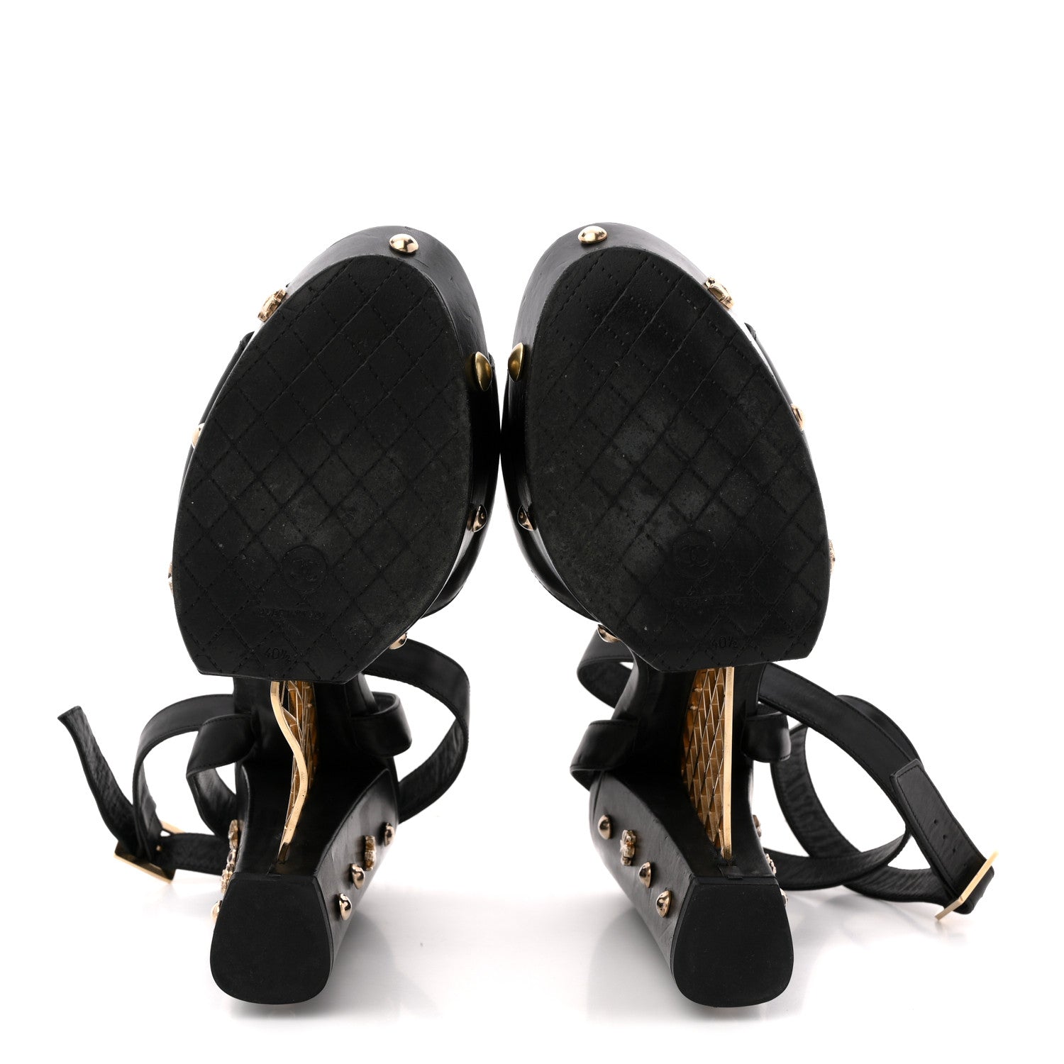 Chanel Calfskin Studded Platform Pumps 40.5 Black 6 of 11