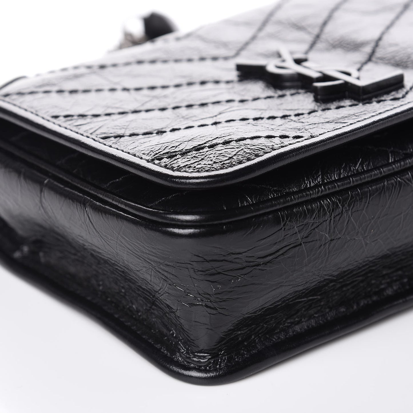 Crinkled Calfskin Matelasse Monogram Niki Chain Wallet Black