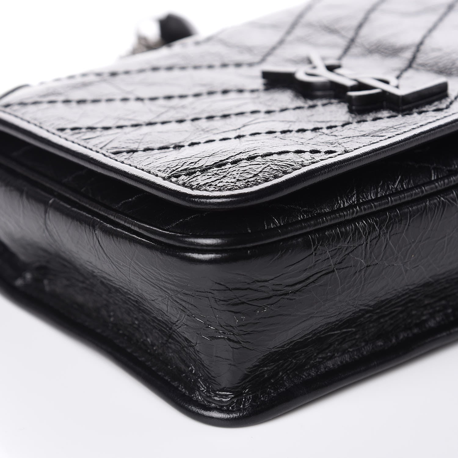 Saint Laurent Crinkled Calfskin Matelasse Monogram Niki Chain Wallet Black 8 of 9