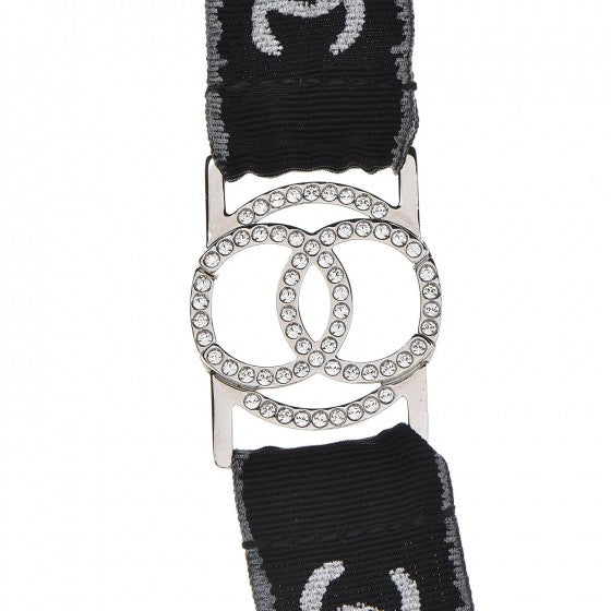 Crystal CC Lanyard Necklace Black Silver