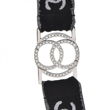 Chanel Crystal CC Lanyard Necklace Black Silver 4 of 5