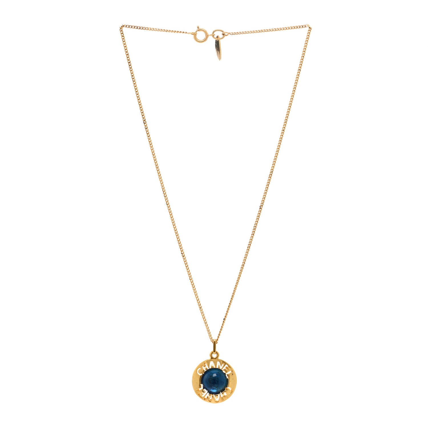 Chanel Metal Gripoix Poured Glass Pendant Necklace Gold Blue 3 of 6