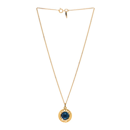 Chanel Metal Gripoix Poured Glass Pendant Necklace Gold Blue 3 of 6