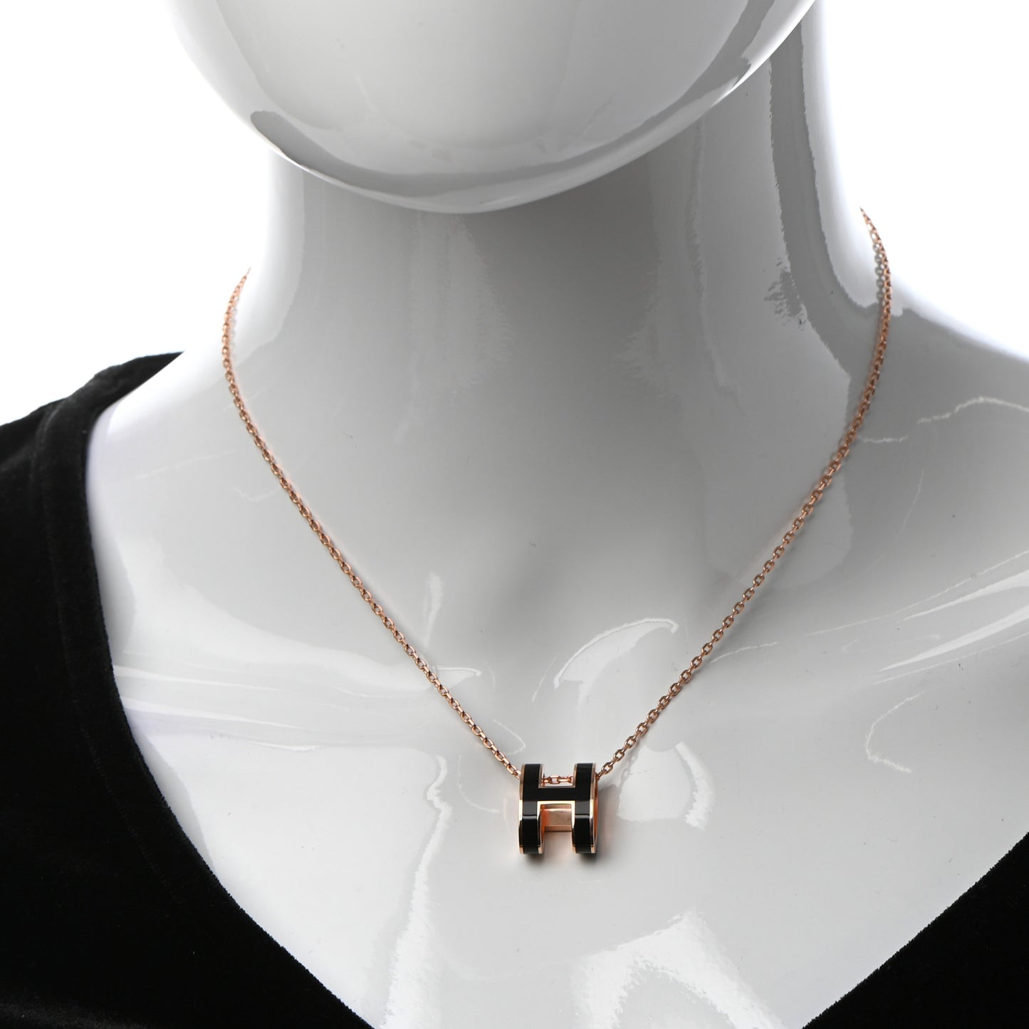 Lacquered Rose Gold Pop H Pendant Necklace Black