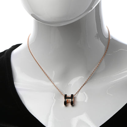 Hermes Lacquered Rose Gold Pop H Pendant Necklace Black 2 of 6